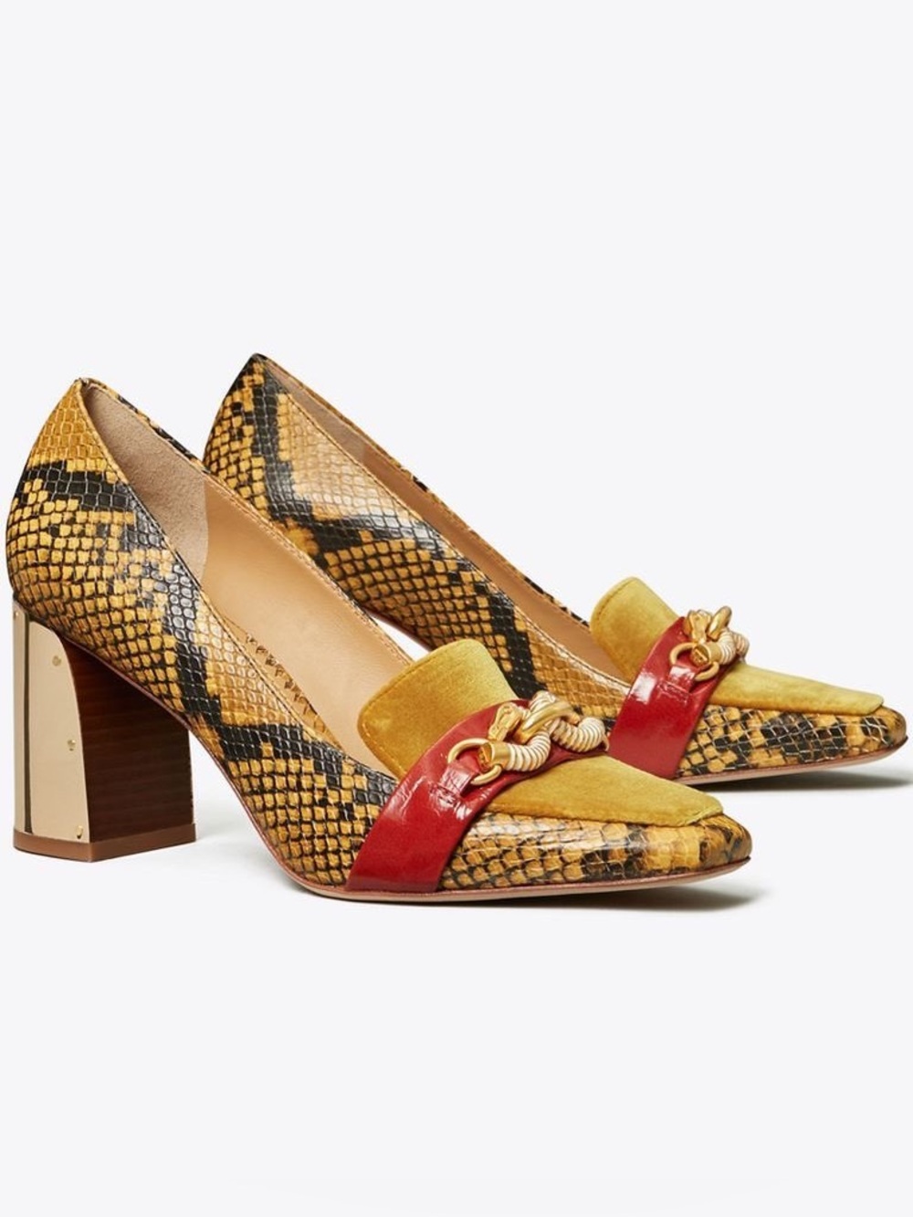 Tory Burch Jessa Pumps Snake-Print Block Heel